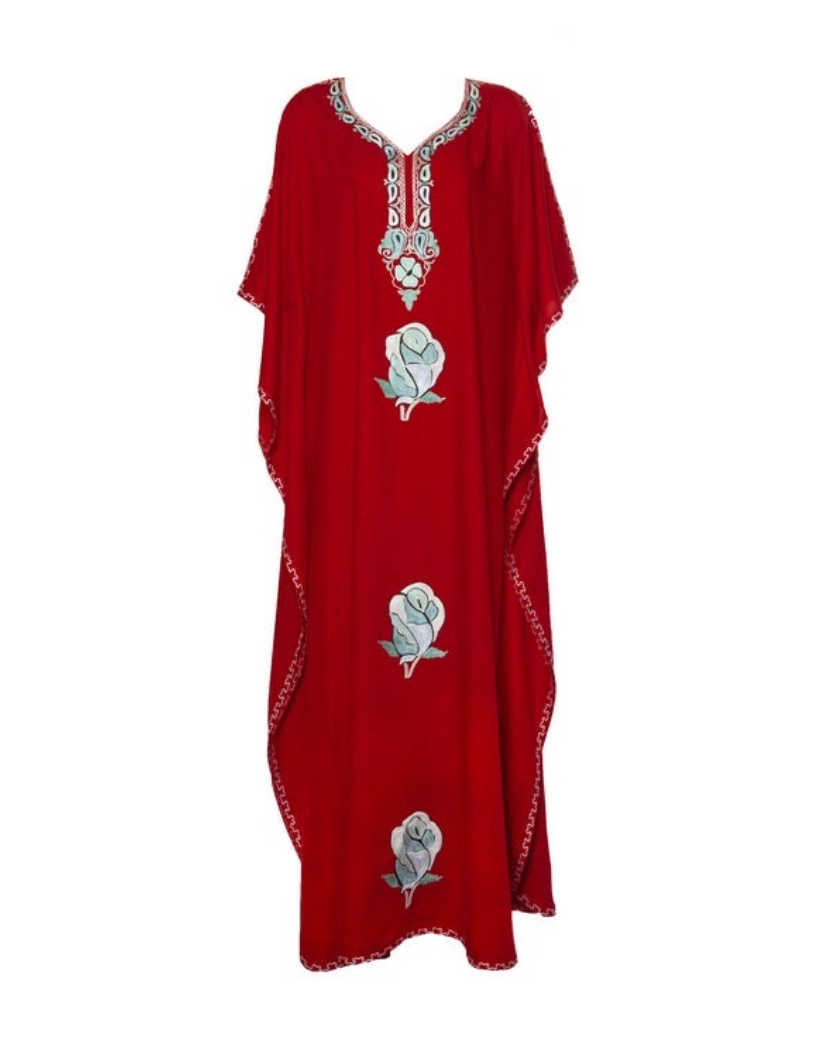 white christmas dresses Kaftan Dress (Red with Light Green) S-M (US Size 4-16)