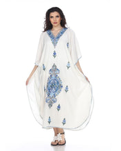 Load image into Gallery viewer, Kaftan Dress (White with Blue Flowers)

