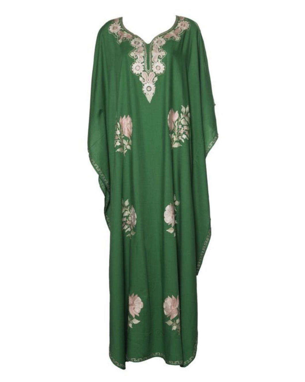 Kaftan Dress (Green with Pink Flowers)