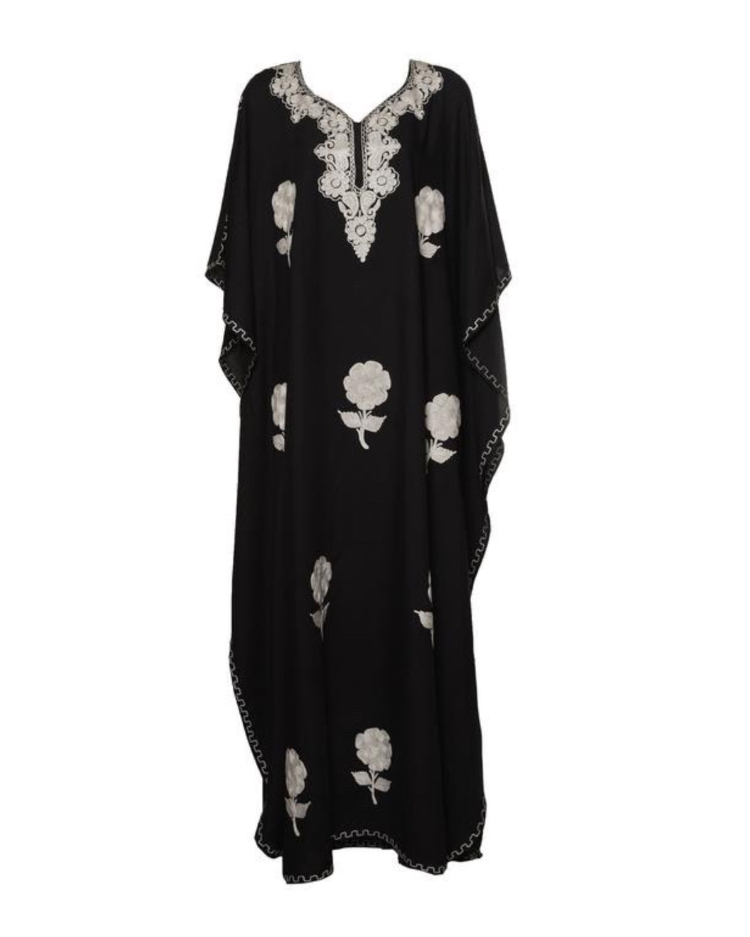 Kaftan Dress (Black with White Flowers)