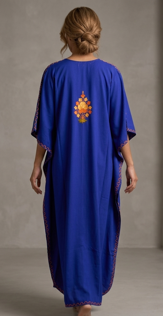 Kaftan Dress (Royal Blue with multi color Embroidered Flowers)