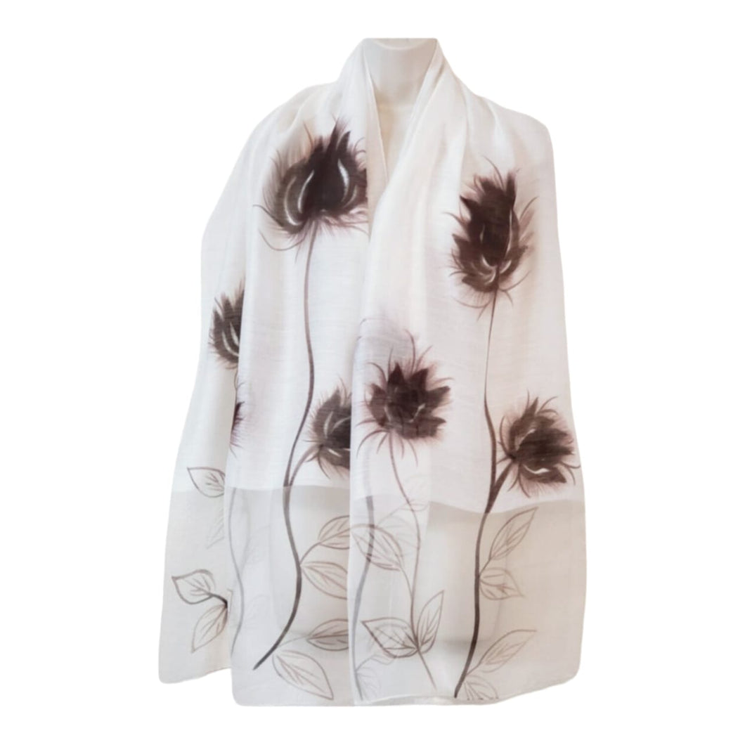 Corsica (White with Cognac Flowers) Scarf