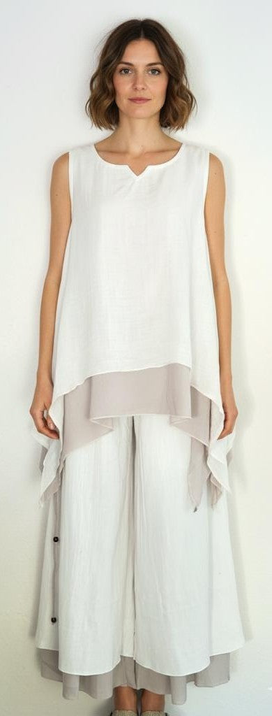 Napa (Cream and Champagne) Women Top and Pants Set