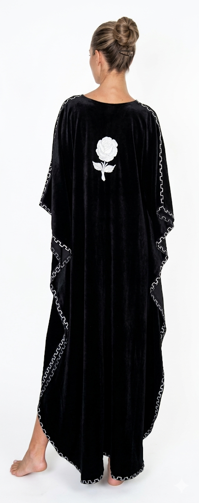 Kaftan Dress (Black with White Flowers)