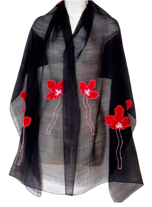 Festive Butterfly (Black with Red Flowers) Scarf