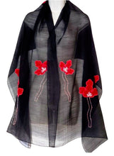 Load image into Gallery viewer, Festive Butterfly (Black with Red Flowers) Scarf
