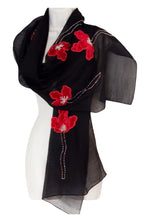 Load image into Gallery viewer, Festive Butterfly (Black with Red Flowers) Scarf
