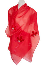 Load image into Gallery viewer, Festive Butterfly (Red with Red Flowers) Scarf
