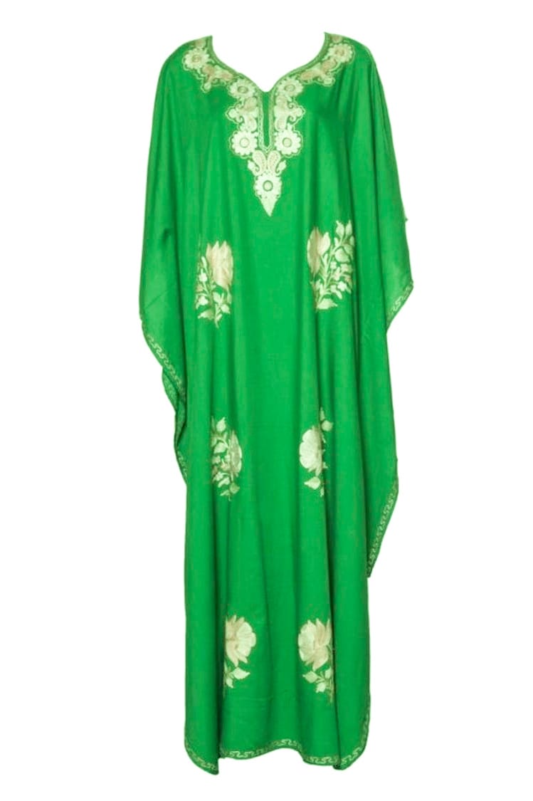 Kaftan Dress (Green with Pink Flowers)