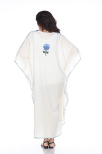 Load image into Gallery viewer, Kaftan Dress (White with Blue Flowers)

