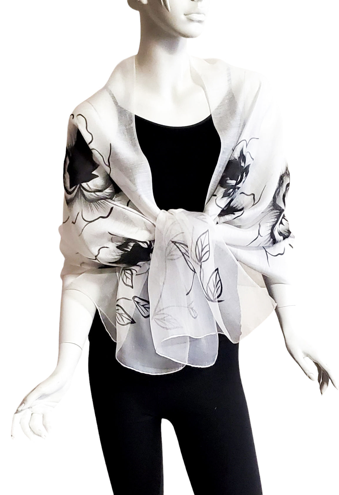 Corsica (White with Black Flowers) Scarf