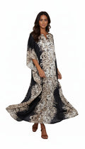Kaftan Dress (Sheer Silky in Black with Beige)