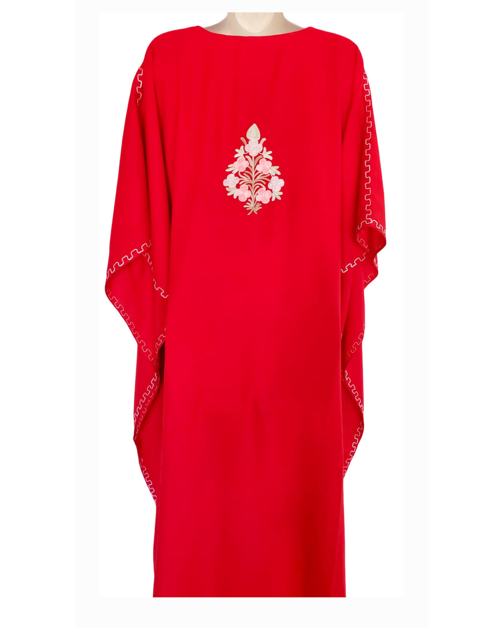 Kaftan Dress (Red with Multi Hand Embroidered Flowers)