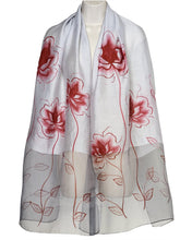 Load image into Gallery viewer, Corsica (Gray with Red Flowers) Scarf
