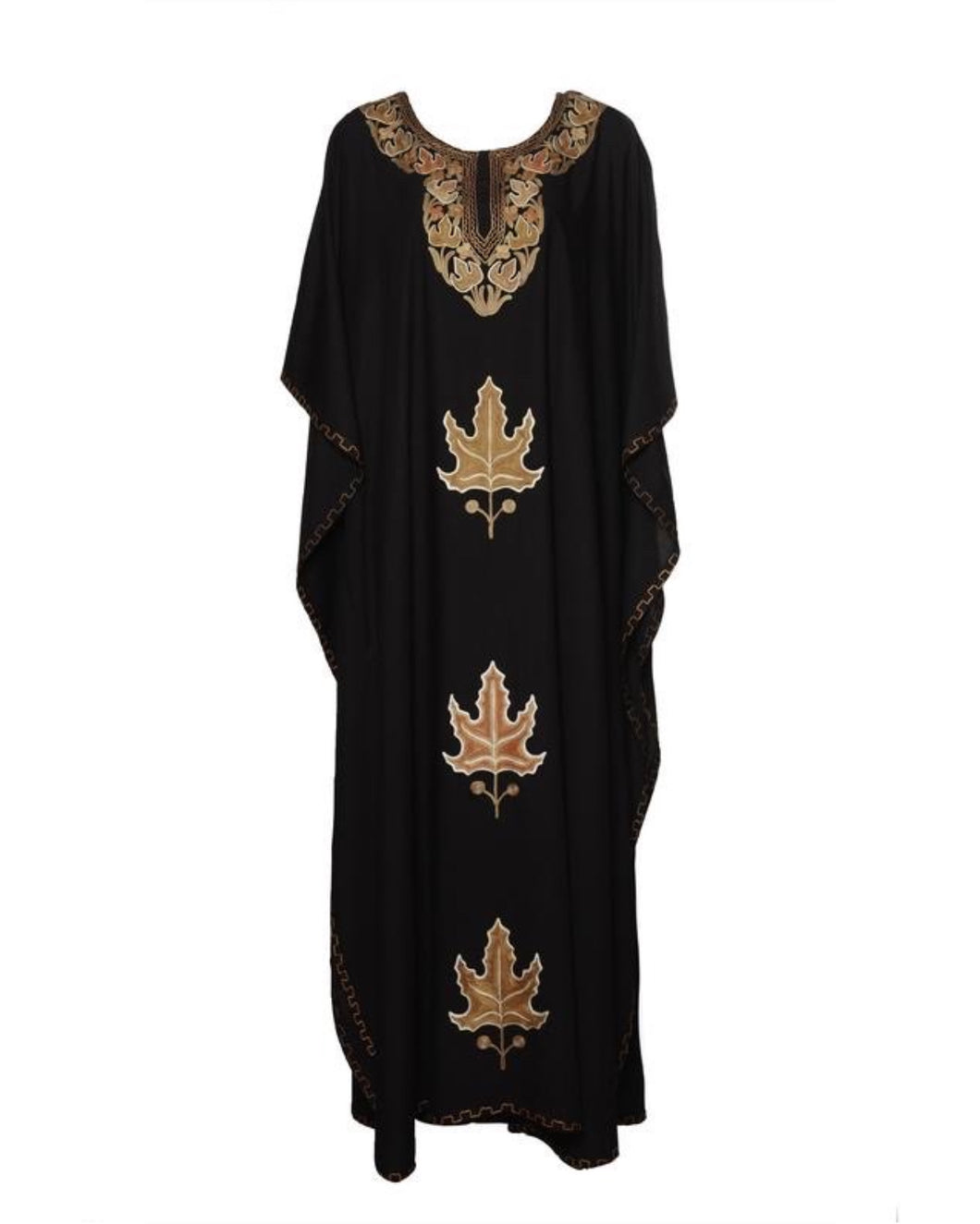 Kaftan Dress (Black with Red Leaves)
