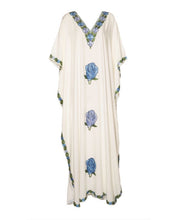 Load image into Gallery viewer, Kaftan Dress (White with Blue Flowers)
