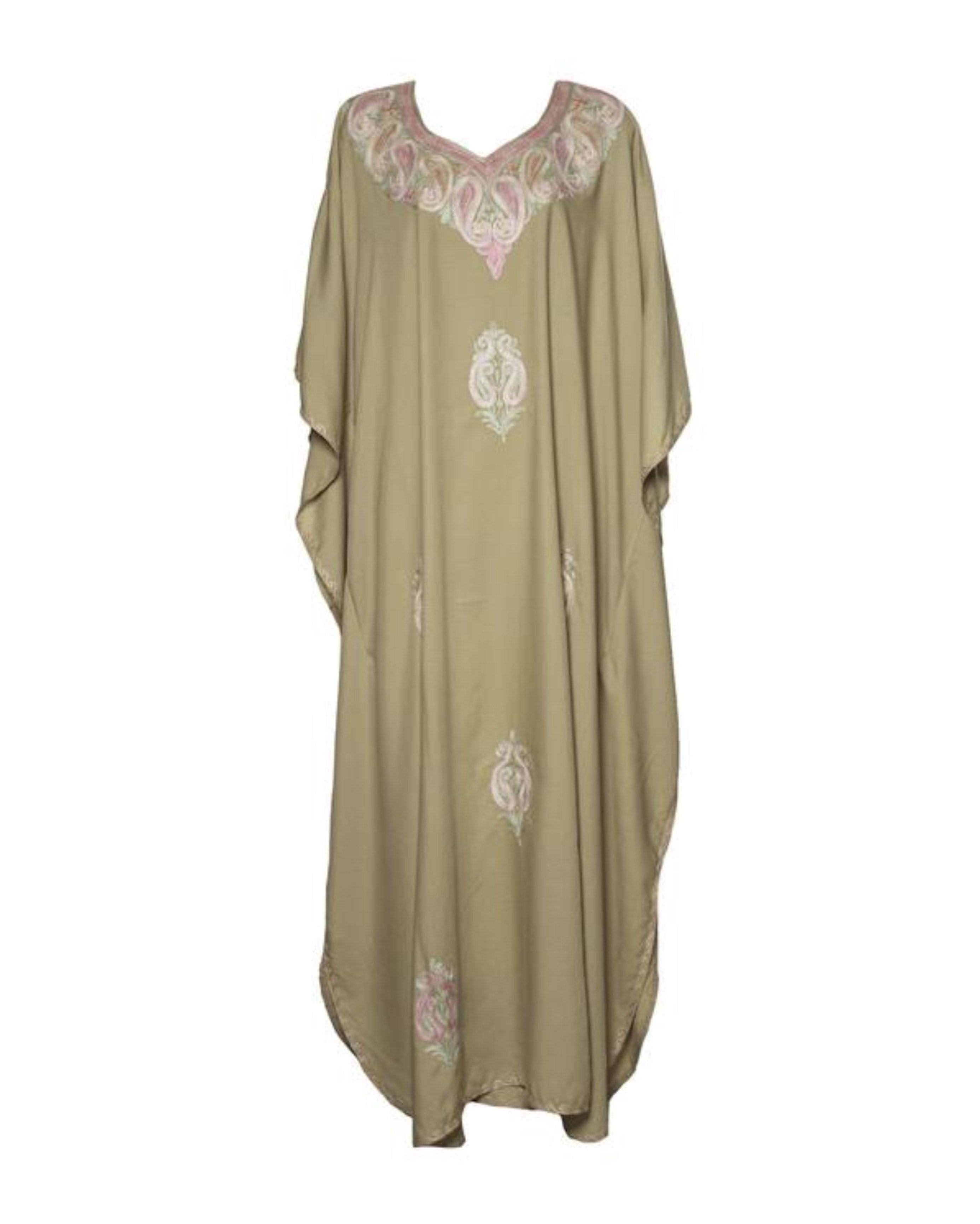 Kaftan Dress (Mocha with Pink Flowers)