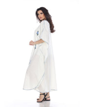 Load image into Gallery viewer, Kaftan Dress (White with Blue Flowers)
