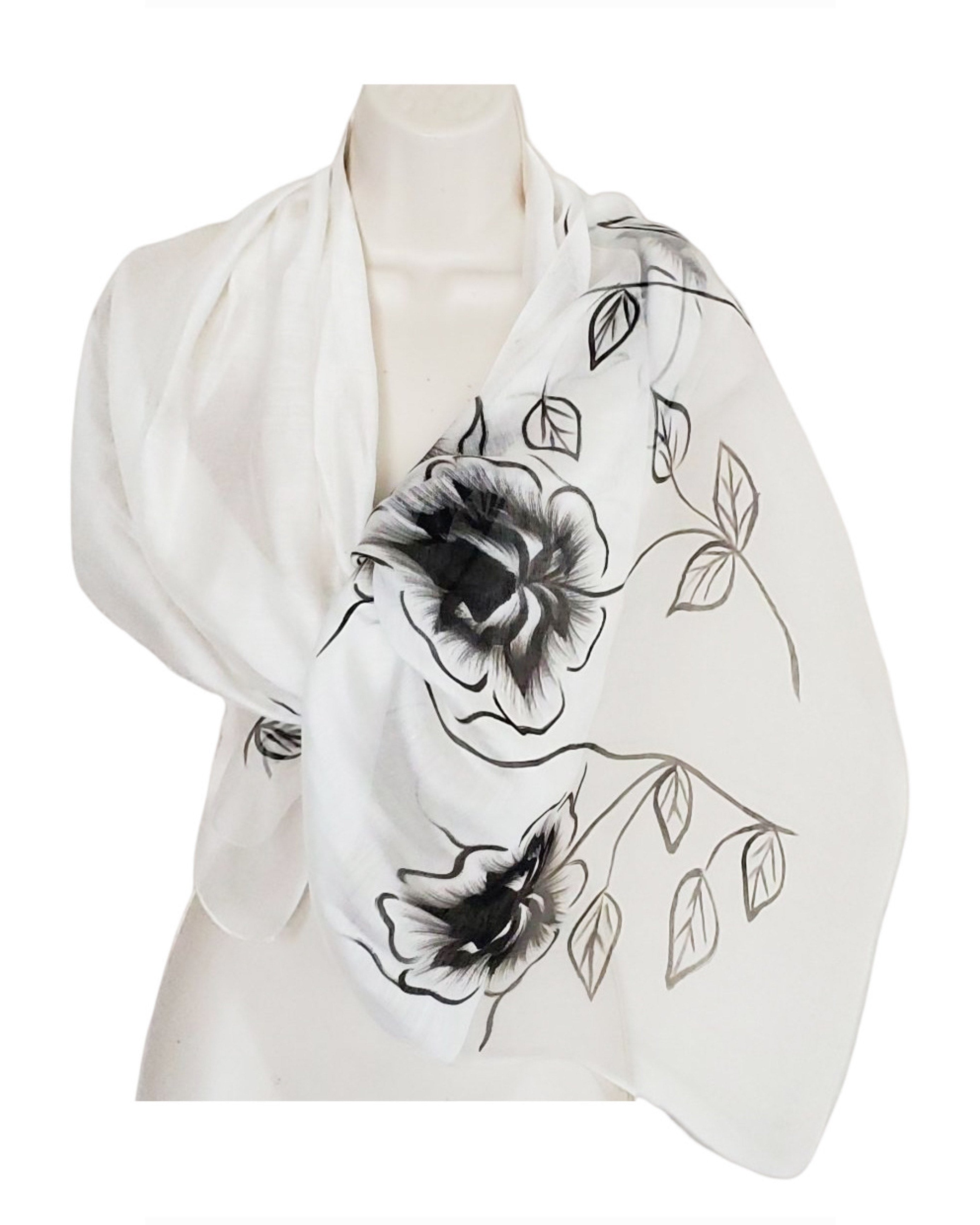 Corsica (White with Black Flowers) Scarf