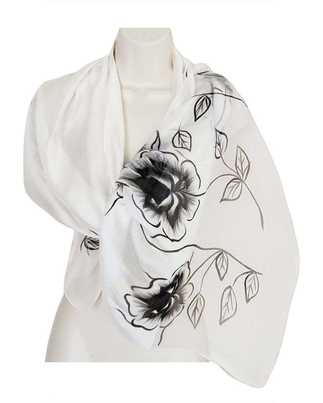 Corsica (White with Black Flowers) Scarf