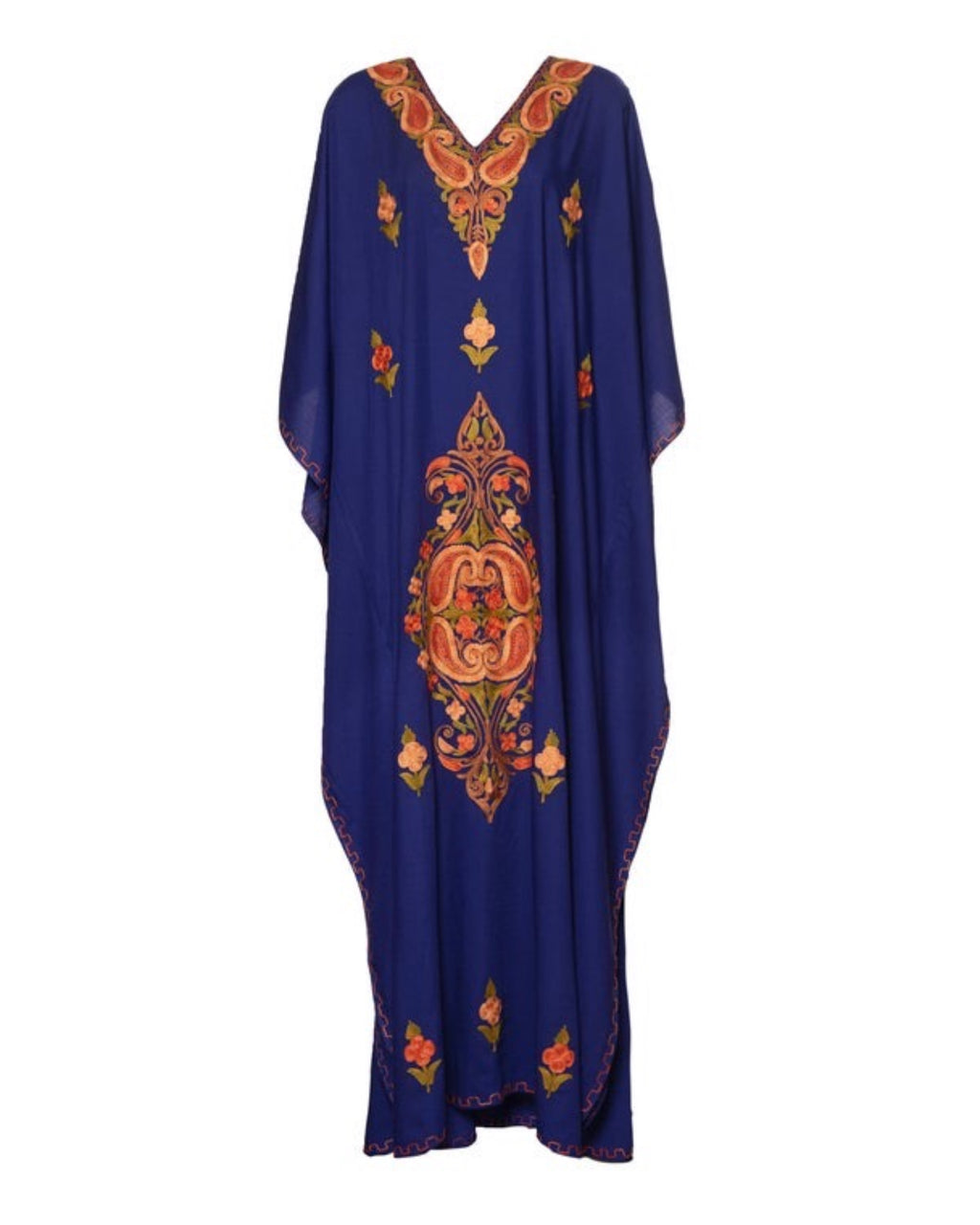 Kaftan Dress (Royal Blue with multi color Embroidered Flowers)
