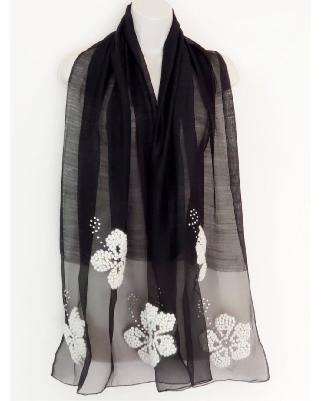 Hibiscus (Black with Ivory Flowers) Scarf