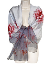 Load image into Gallery viewer, Corsica (Gray with Red Flowers) Scarf
