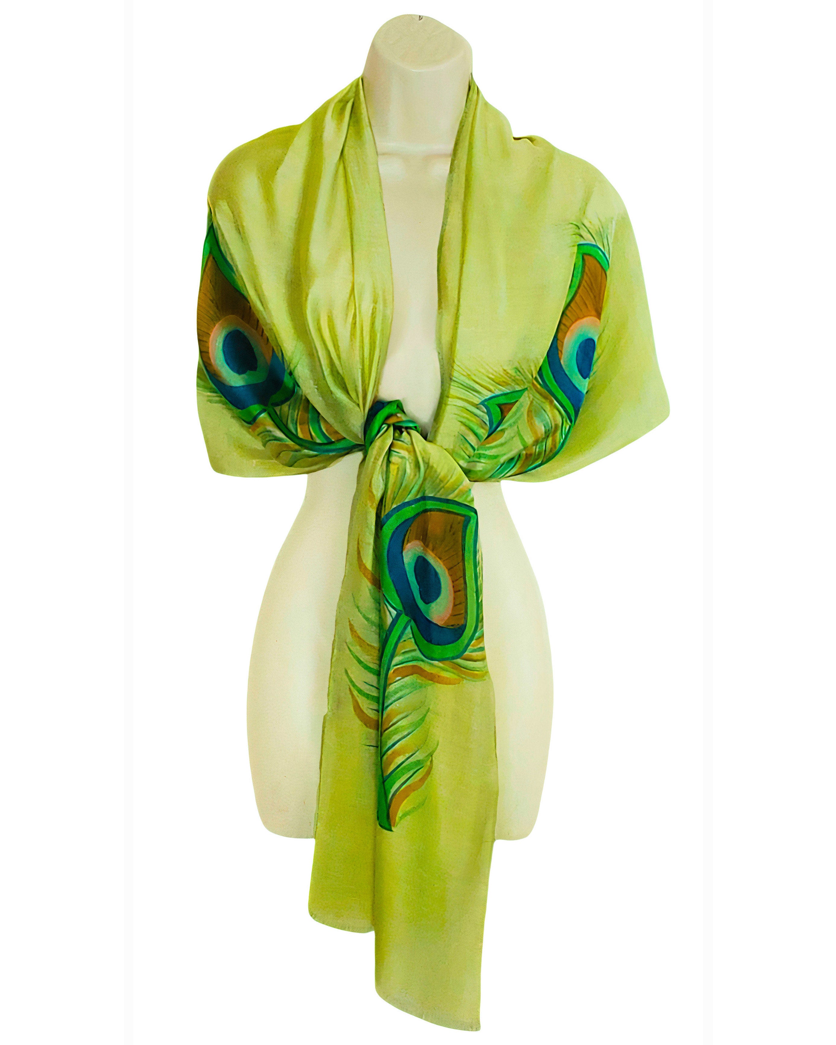 Peacock (Green Hand Painted) Scarf