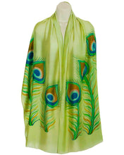 Load image into Gallery viewer, Peacock (Green Hand Painted) Scarf
