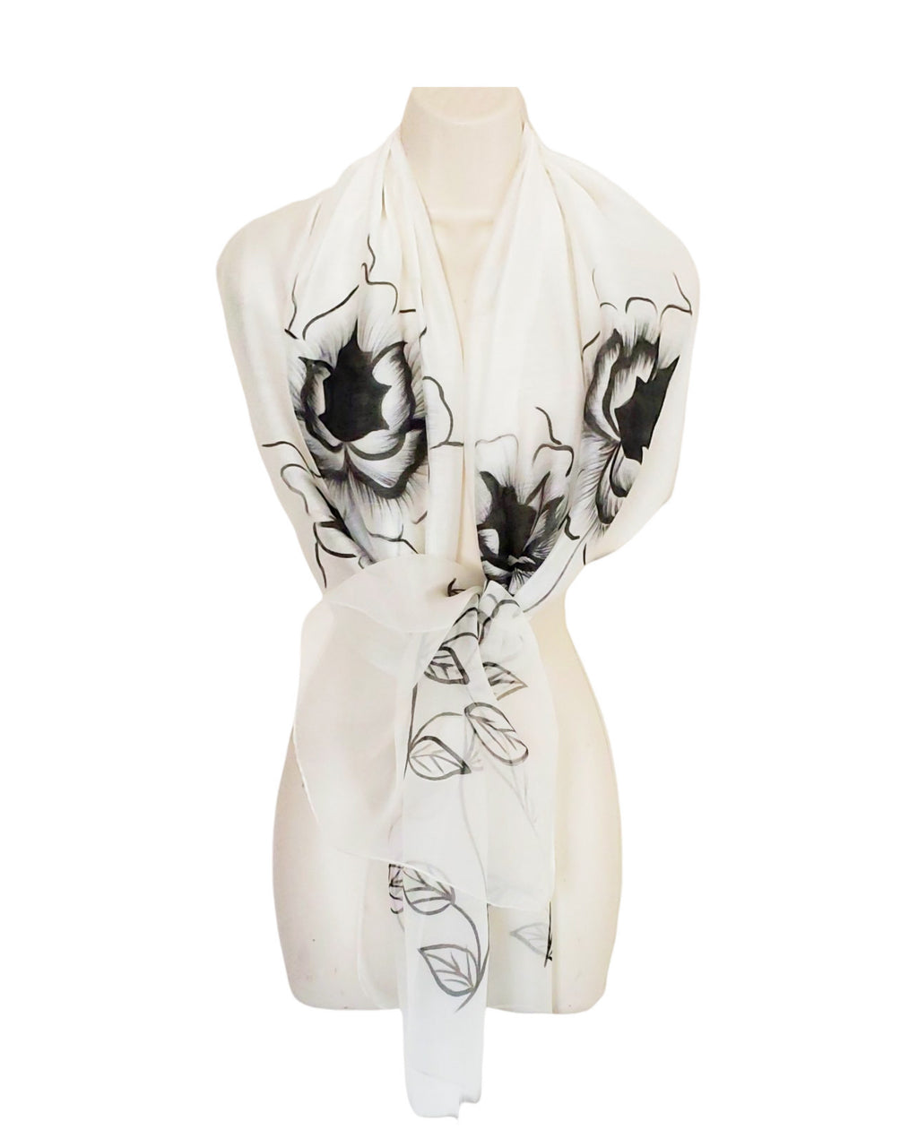 Corsica (White with Black Flowers) Scarf