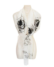 Load image into Gallery viewer, Corsica (White with Black Flowers) Scarf
