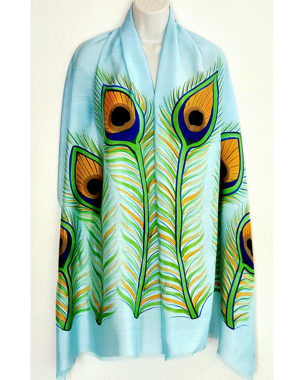 Peacock (Turquoise Hand Painted) Scarf